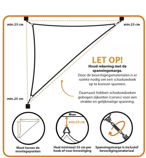Schaduwdoek maatwerk | 10 kleuren, 5 uitvoeringen ook waterdicht