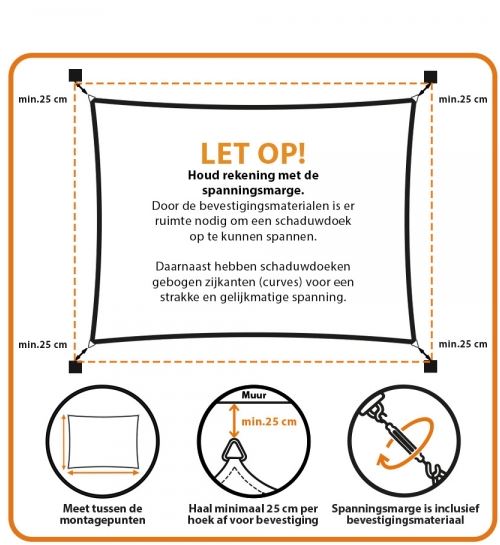 Schaduwdoek maatwerk | 10 kleuren, 5 uitvoeringen ook waterdicht