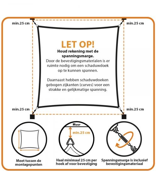 Schaduwdoek maatwerk | 10 kleuren, 5 uitvoeringen ook waterdicht